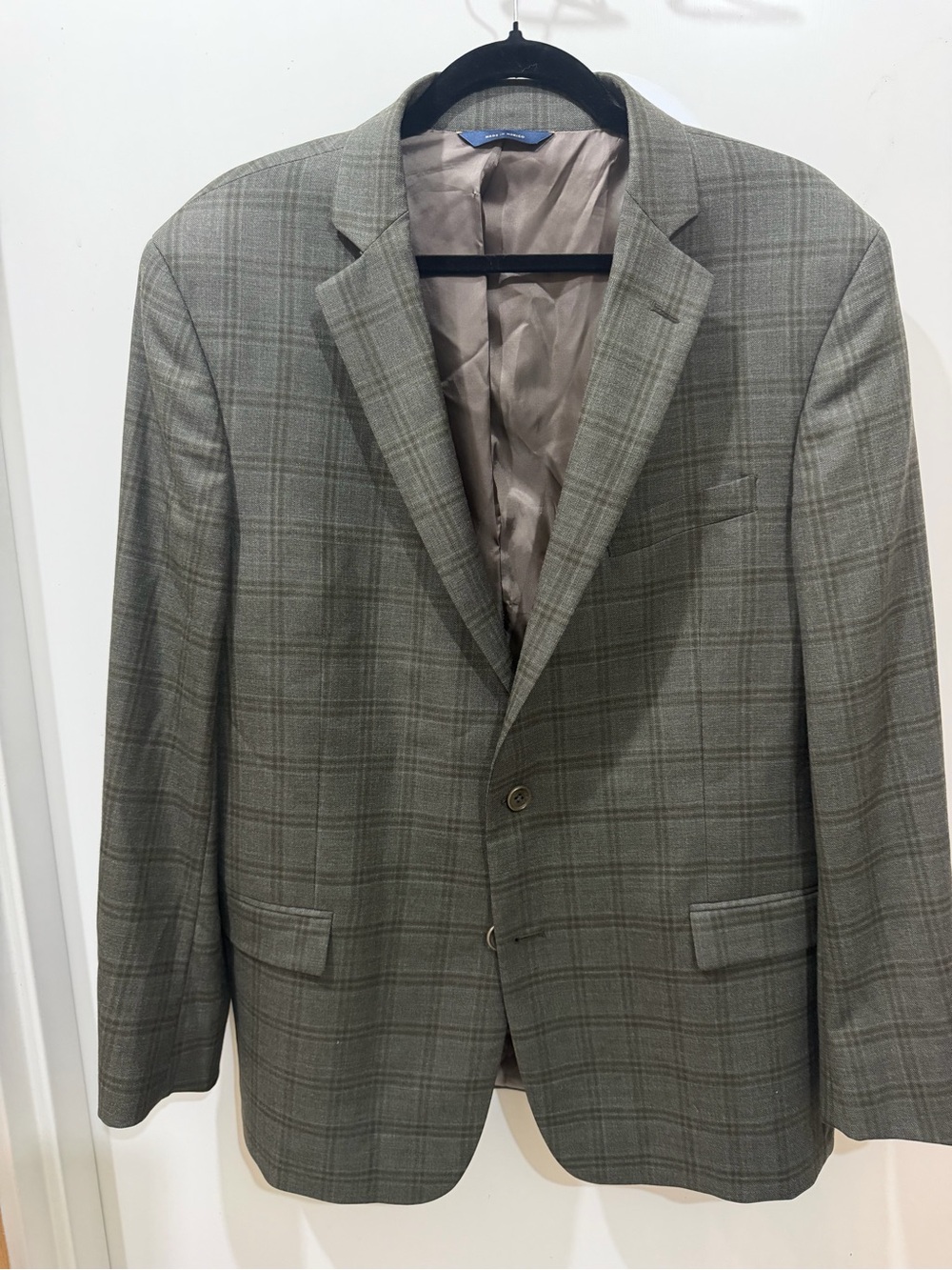 Brooks Brothers 44R Regent Gray Olive Plaid Blazer Windowpane Wool Sportscoat